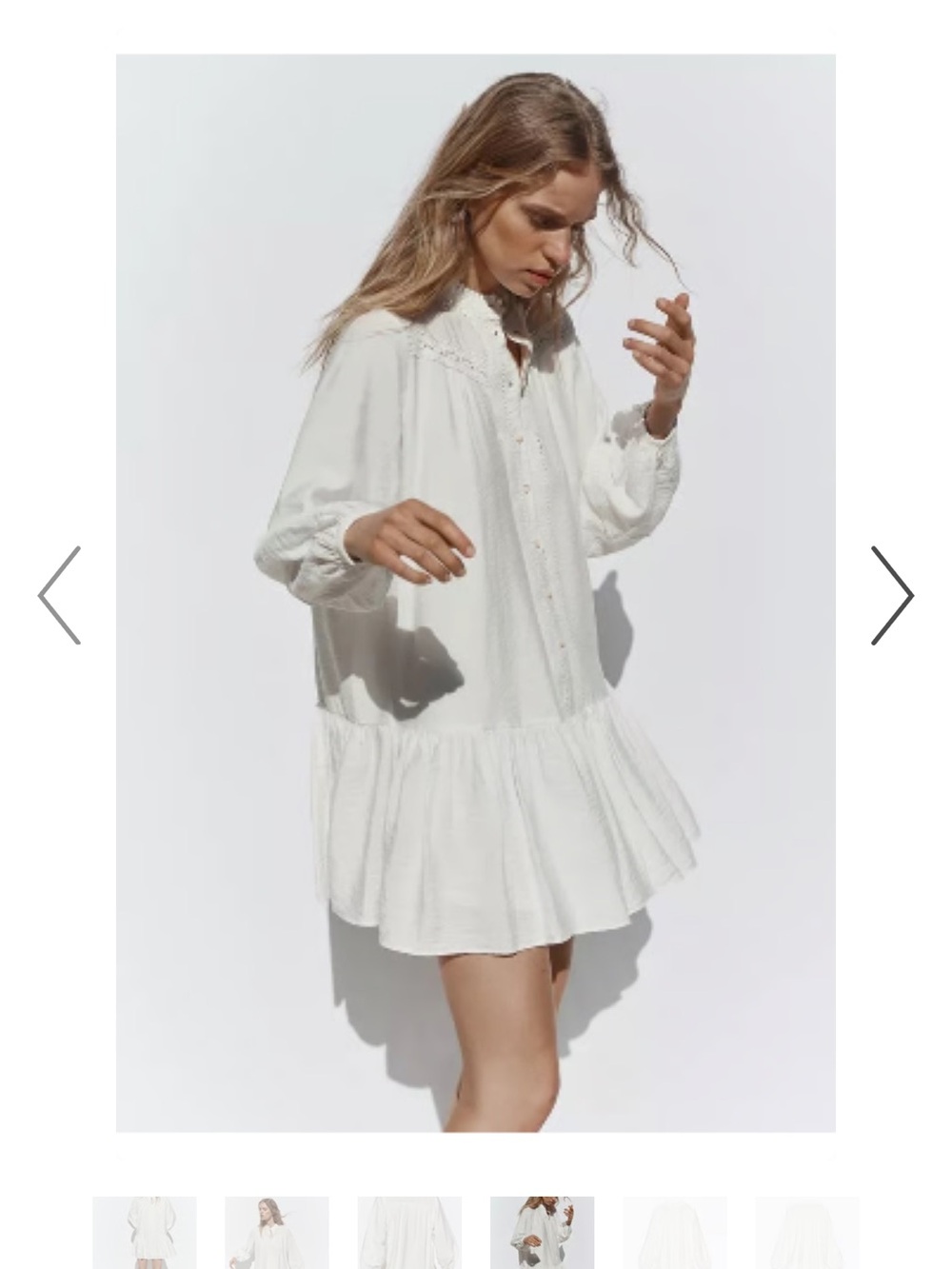 Zara White Button-Front Smocked Mini Dress